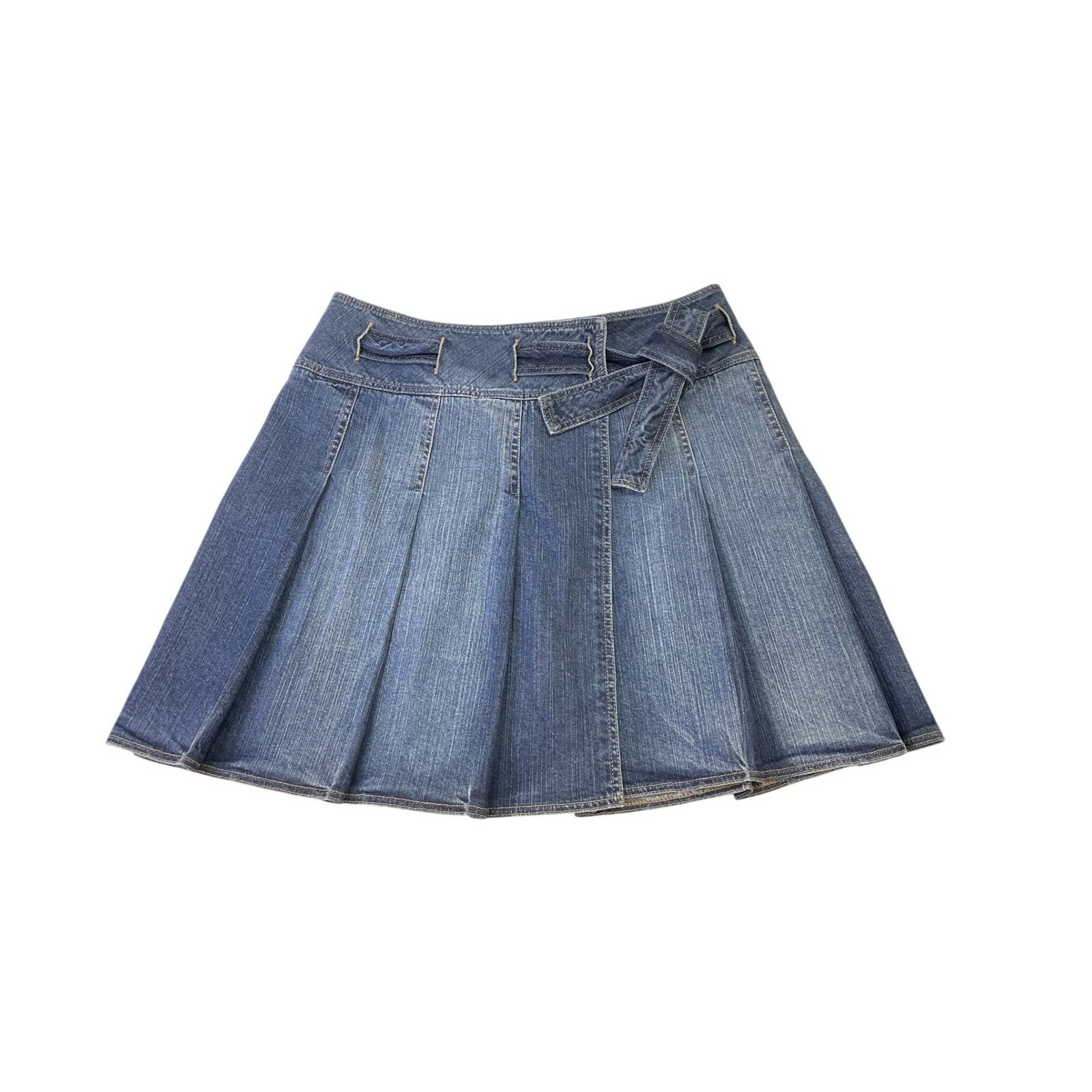 Burberry London Y2k Blue Denim Pleated Wrap Skirt Size 12 Made In Italy
